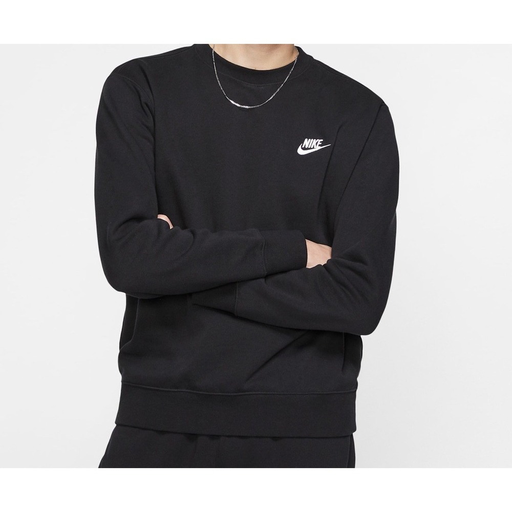 Nike Club Fleece Crewneck Black Mini Swoosh Sweatshirt Size Large
